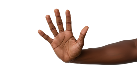 Hand gesture showing stop against white background for diverse representation