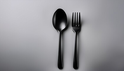 black spoon and fork on isolated background for presentations and design mockup