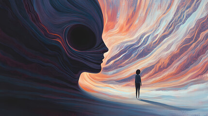 The echo chamber of empathy - when true understanding is spoken, it doesn't vanish but echoes back, resonating through generations and communities. Vanishing Echo. Illustration