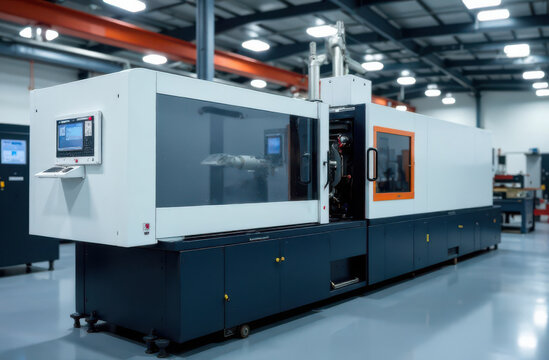 Injection molding machine for the production of plastic products by injection molding on  abackground of production