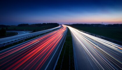 Obraz premium speed traffic light trails on motorway highway at night