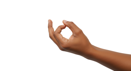 Hand performing mudra gesture against a white background showing meditation practice