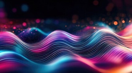 A mesmerizing depiction of flowing lines bathed in neon colors, representing energy and motion through an artistic abstract lens that provokes emotion and thought.