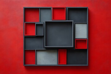 Red  Gray Square Frame Design.