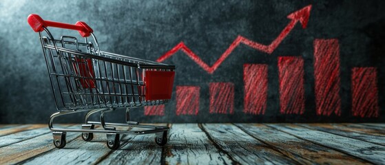 Symbolizing economic decline shopping cart and declining bar chart
