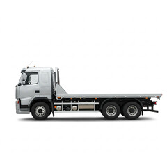 Silver Flatbed Truck Isolated on White Background for Transportation and Hauling Stock Photo