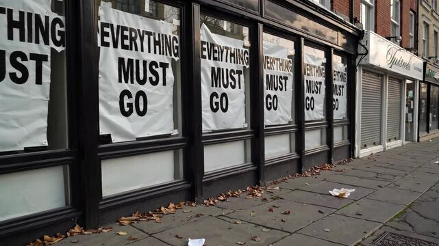 Everything must go, closing down sale on a deserted street