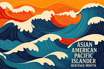 Waves in tropical colors / asian patterns, for Asian American and Native Hawaiian heritage / Pacific Islander Heritage Month (APAHM) or asian american pacific islander (AAPI) heritage month in may