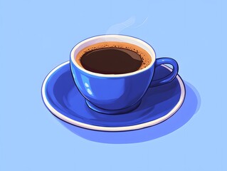 Fototapeta premium Vibrant Blue Coffee Cup Illustration Steaming Hot Espresso