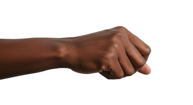 African American hand holding gesture against white background in studio shot