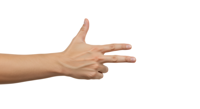 Hand Gesture Making Gun Shape Isolated on White Background Stock Photo