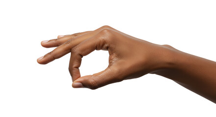 African American hand gesturing pinch with fingers against white background