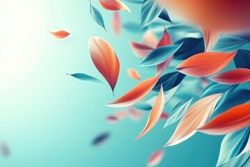 Obraz premium Colorful leaves floating in the air against a serene background 