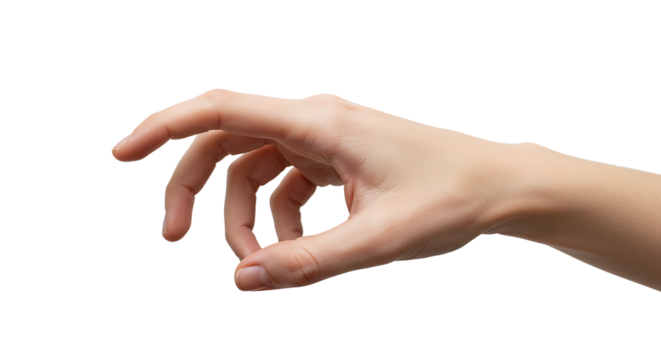 Reaching hand gesture on a white background close-up studio shot
