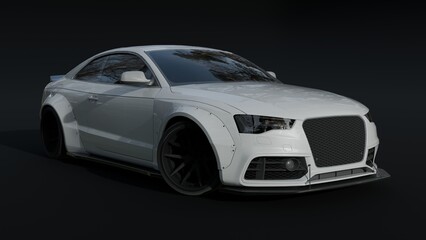 REALISTIC WHITE SPORT CAR. 3D RENDERING