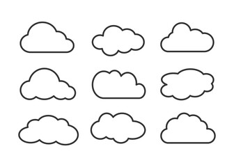 Line clouds icons set. Meteorological outline vector symbols.