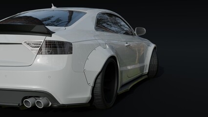 REALISTIC WHITE SPORT CAR. 3D RENDERING
