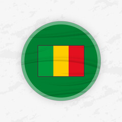 Malian Flag in a Circular Emblem Design, Abstract Round Sticker Illustration.