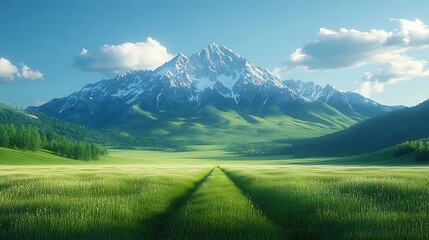 Obraz premium Sunny mountain day with lush valleys and peaks high resolution hd image