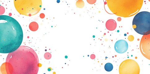 Abstract background with colorful circles and geometric shapes, in the style of watercolor illustration, with white space in the center for text Generative AI