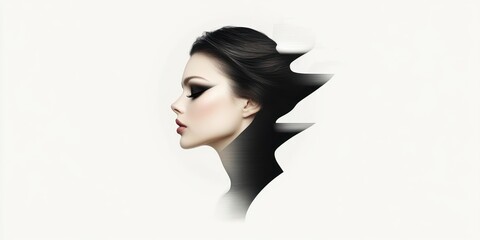 Naklejka premium Female Silhouette with Flowing Hair Against Soft Background 