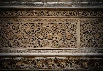 A stone carving on the side of a building.