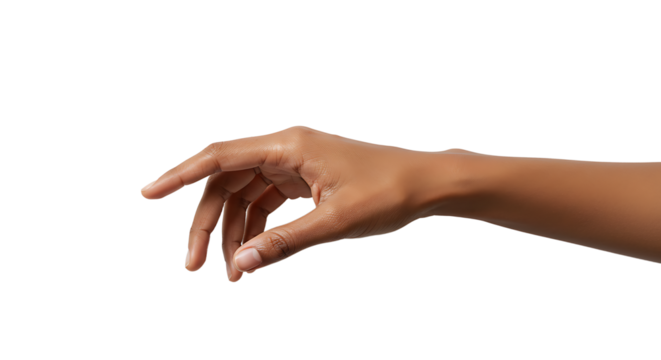 Dark Skinned Hand Reaching Down Isolated on White Background Studio Shot