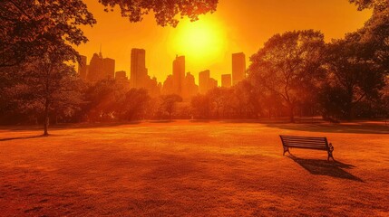 Sunrise over city park, warm tones