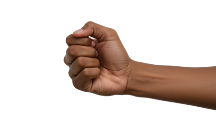 Hand showing a clenched fist on white background for various uses