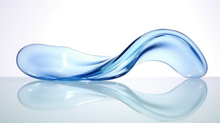 3D render of a glass wavy shape floating in air with holographic colors against a white background, in a high resolution and highly detailed style with water reflection and a blue sky in a simple