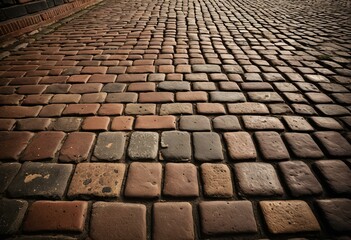 A cobblestone street in the middle of a city.
