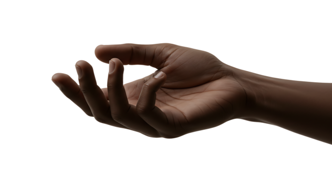 Open human hand offering support against white background in studio
