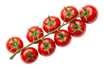 Fresh cherry tomatoes on the vine isolated on black background healthy eating food on transparent background