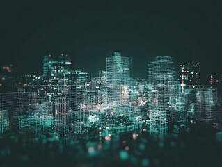 Obraz premium Futuristic Wireframe Cityscape Digital Art