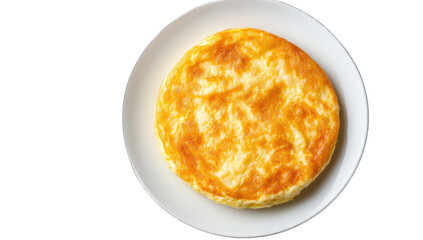 a golden fluffy omelette sits on a white plate showcasing its sm