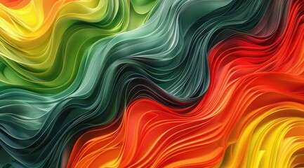 Fototapeta premium 3d render of abstract background with colorful waves in green, red and yellow colors. Wavy texture for design elements 