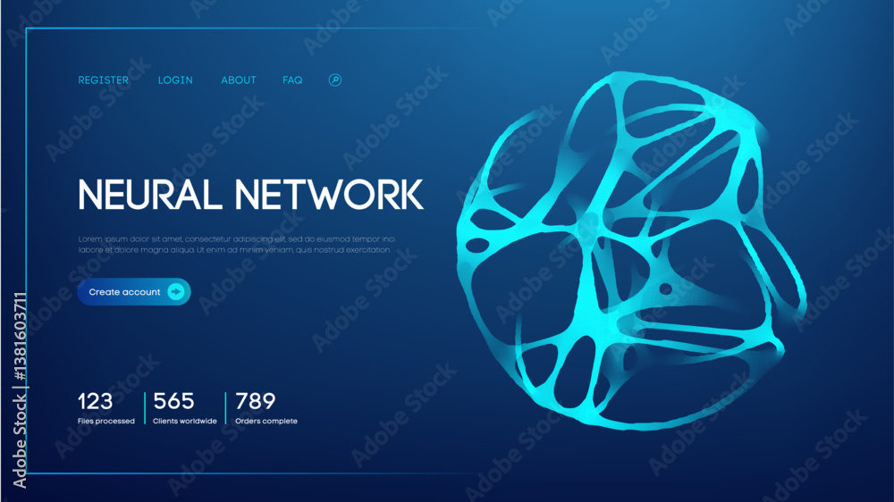 Wall mural neural network abstract artificial intelligence 3d vector illustration. ai brain human neuron connec