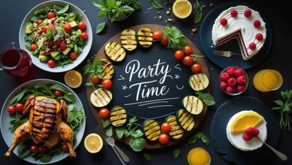 Summer Soirée: A Festive Dinner Party Flat Lay Bursting with Seasonal Flavors