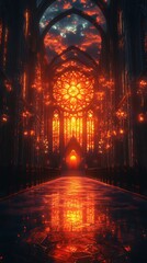 Fototapeta premium Sunset stained glass cathedral gothic architecture high resolution hd image