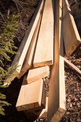wood lumbers front views, Stack of wood,Construction Texture Background.