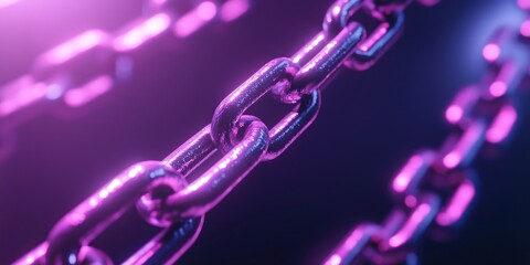 Chains linked together in vibrant purple light create an abstract, futuristic appearance