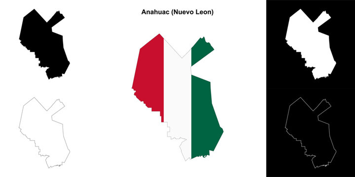 Anahuac municipality (Nuevo Leon) outline map set