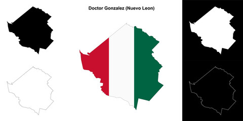 Doctor Gonzalez municipality (Nuevo Leon) outline map set