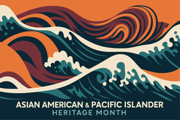 Waves in tropical colors / asian patterns, for Asian American and Native Hawaiian heritage / Pacific Islander Heritage Month (APAHM) or asian american pacific islander (AAPI) heritage month in may