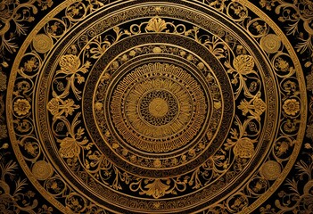 A black and gold wallpaper with a floral design.