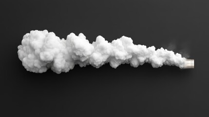 This image showcases a dramatic fluffy white smoke cloud trailing on a dark background, creating a sense of movement and ethereal beauty in the air.
