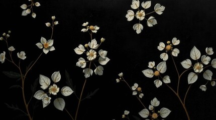 White flowers on black background
