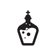 bottle of wine and cross silhouette flat icon. Holly water bottle icon vector design illustration. 