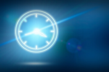 Clock on blue gradient background, banner design with space for text. Time concept
