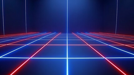 A digital grid of red and blue neon lines with gradient backdrop